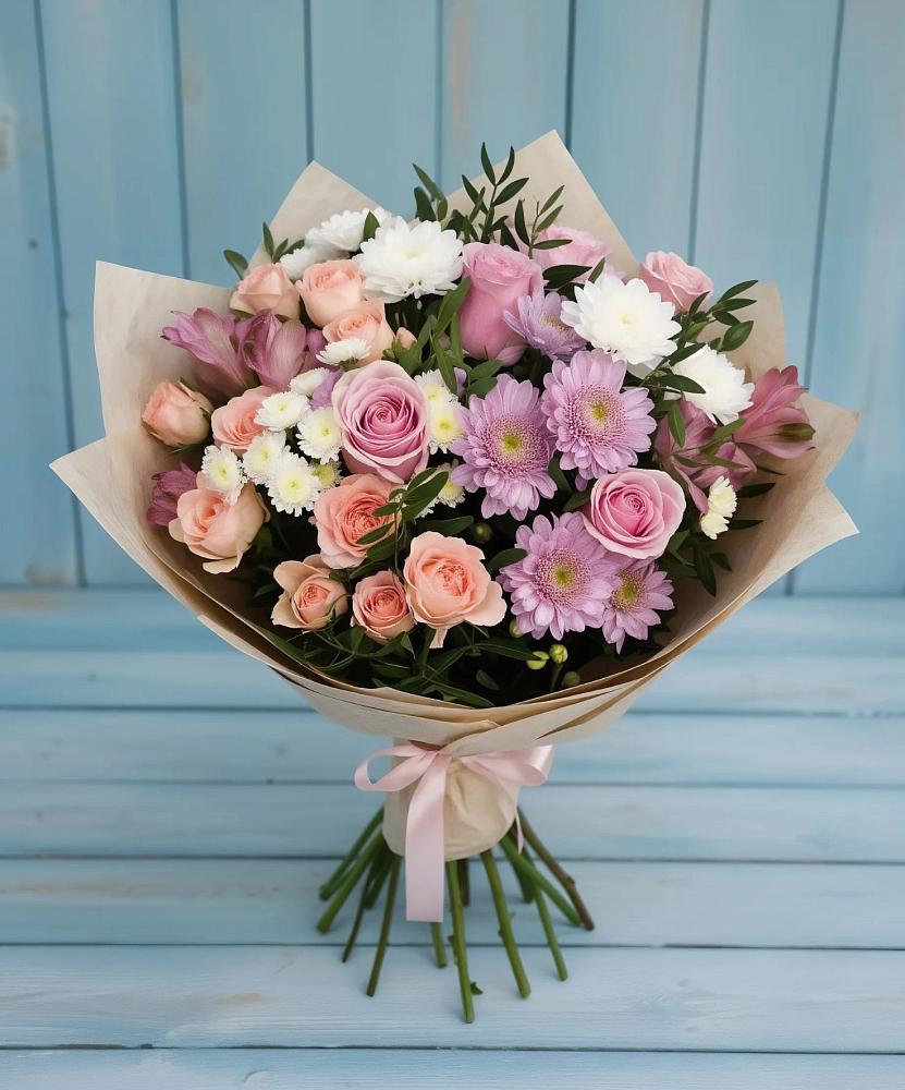 Букет цветов из: Хризантемы, Розы и Альстромерии в Солдатской