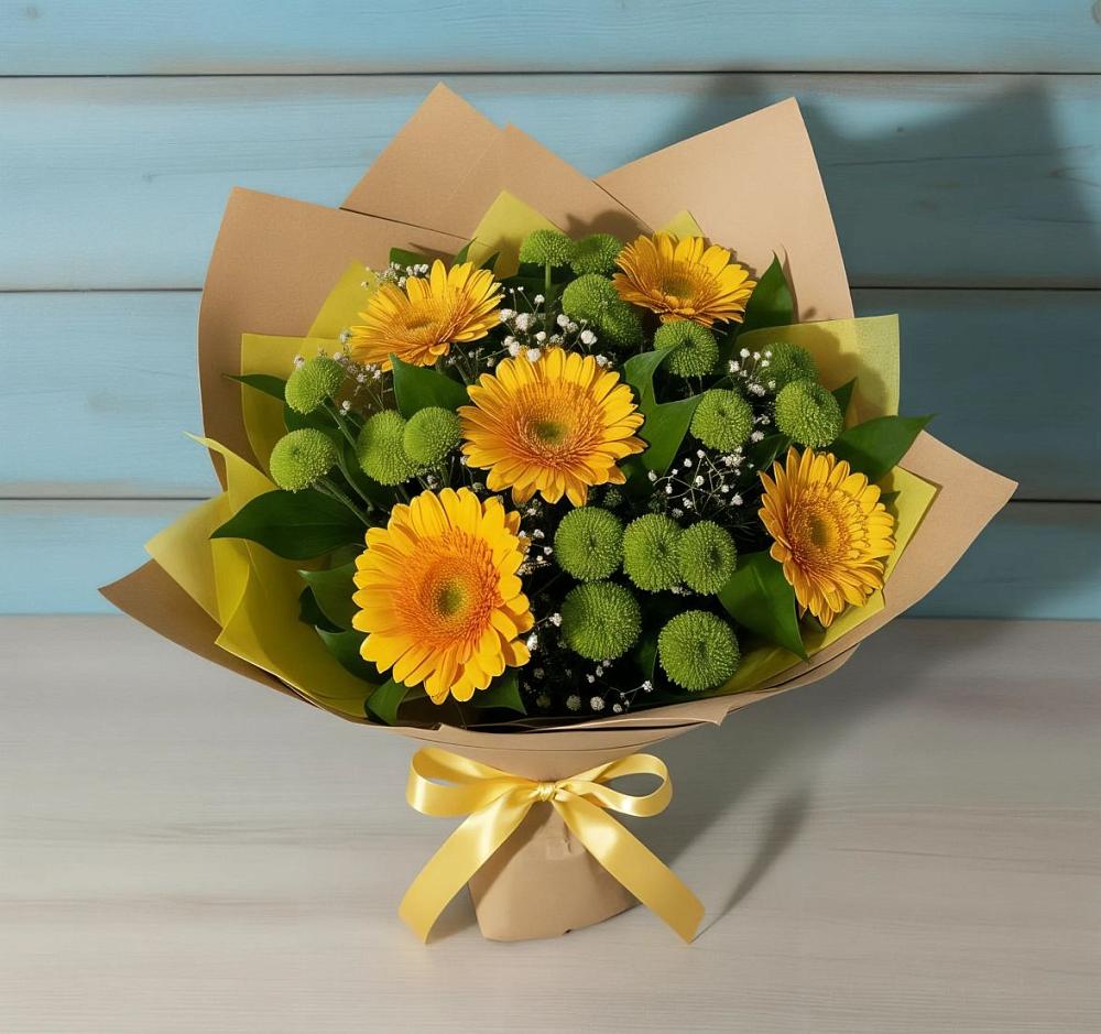 Букет цветов из: Герберы и Хризантемы в Солдатской