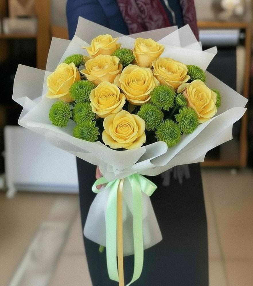 Букет цветов из: Хризантемы и Розы в Солдатской