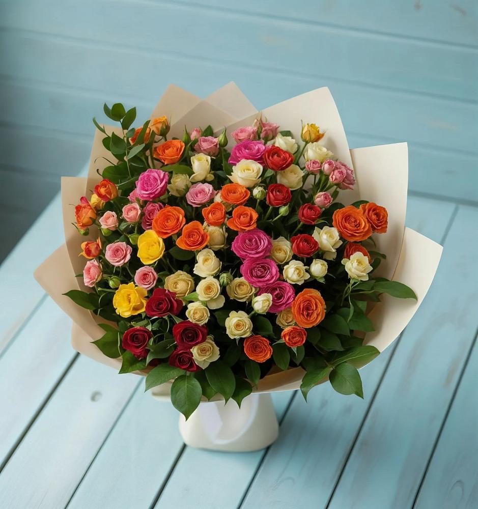 Букет Микс из разноцветных кустовых роз в Солдатской