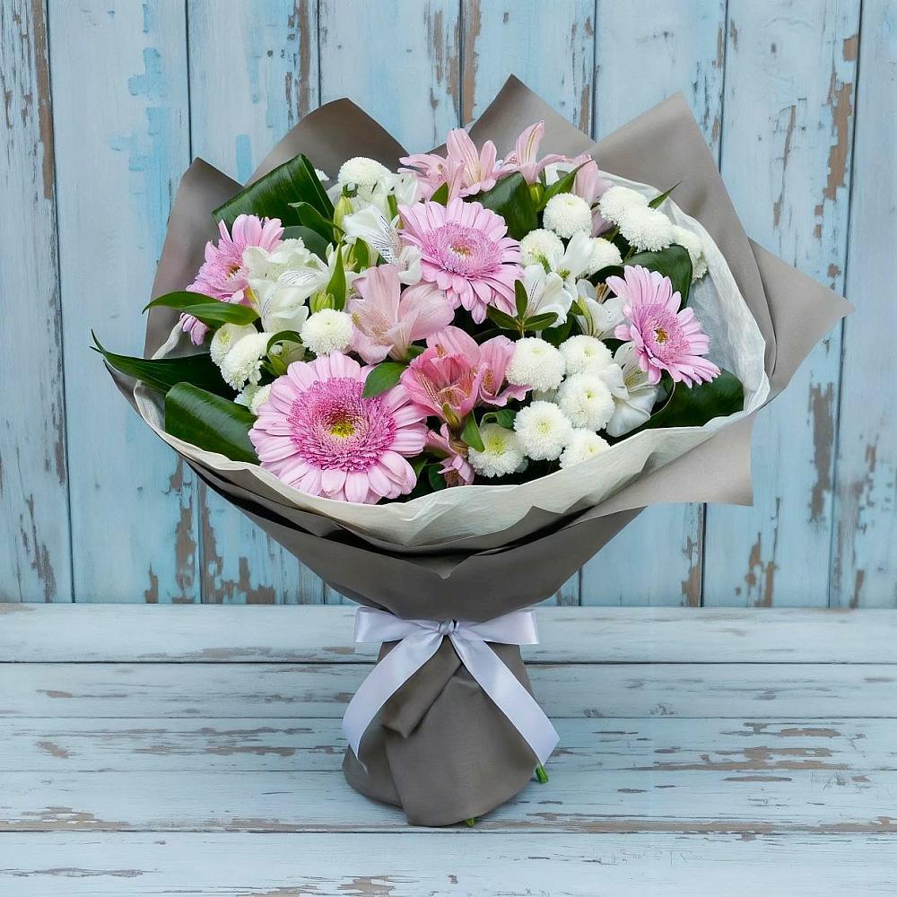 Букет цветов из: Герберы, Альстромерии и Хризантемы в Солдатской