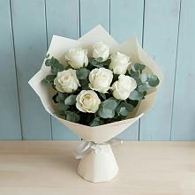 Букет Белые розы в Эвкалипте #REPLACE_PRED# Солдатской